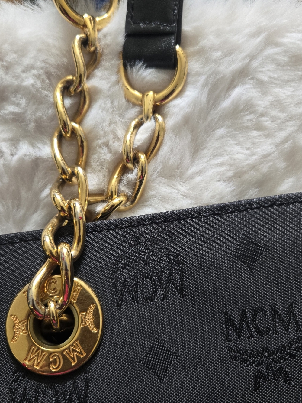 MCM Black Logo-Print Shoulder Bag with Gold Hardware - Picture 5 of 16